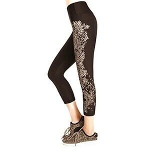 NWT R8 Activewear Compression Legging Kaleidoscope Capri Black Copper Size Large